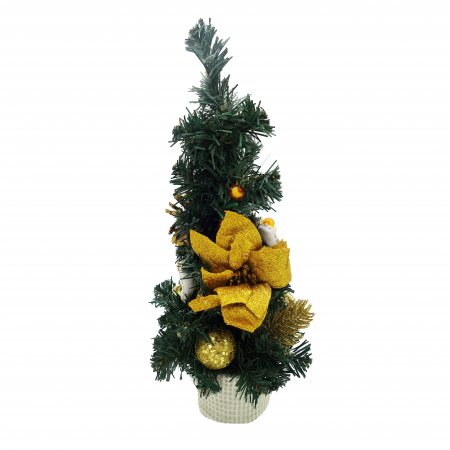 Brazi artificiali - Brad decorativ cu craciunita, auriu, 40 cm