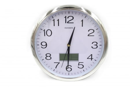 Casa si decor - Ceas de perete modern cu cifre arabe și ceas digital, rama argintie – 30 cm