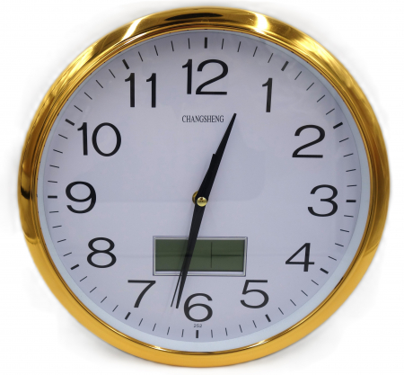 Ceas de perete modern cu cifre arabe și ceas digital, rama aurie, 30 cm [1]