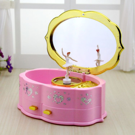 Cutie muzicala, pentru bijuterii, cu balerina dansatoare si muzica, roz, 18 cm [5]