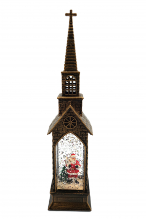 Felinare si decoratiuni - Decoratiune în formă de biserică, Moș Crăciun cu Brad, Maro, 23 cm