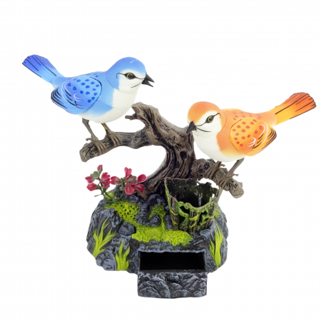 Decoratiuni - Suport de pixuri, model pasari, albastru/portocaliu, 15 cm
