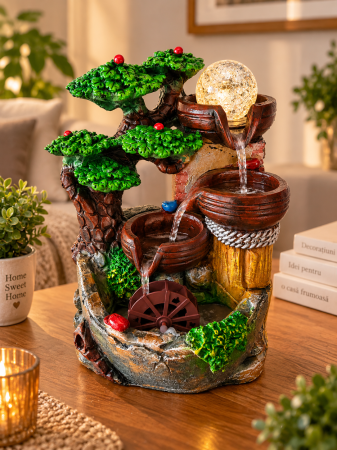 Decoratiuni - Fântână Decorativă cu Moară de Apă și LED – 28 cm