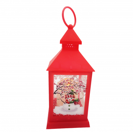 Felinar decorativ din pvc cu lumanare led in interior, rosu, 25 cm [4]