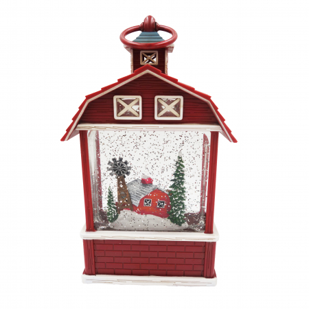 Felinar decorativ în formă de hambar, cu scenă de iarnă și iluminare, 25 cm [4]