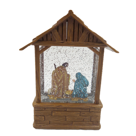Felinar decorativ in forma de iesle, cu scenă Nașterea Domnului, lumină și muzică, 25 cm [4]