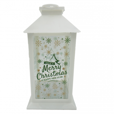 Felinare si decoratiuni - Felinar metalic, model Merry Christmas, alb, 30 cm