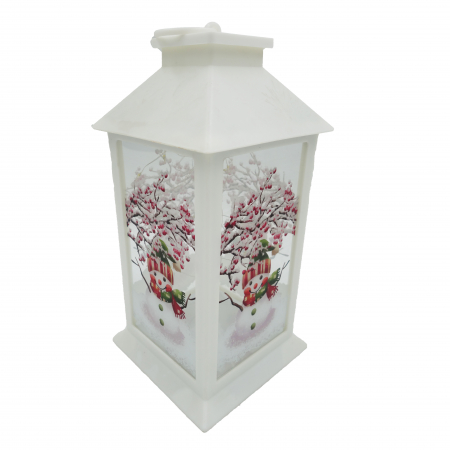 Felinare si decoratiuni - Felinar metalic, model om de zapada cu luminite, alb, 30 cm