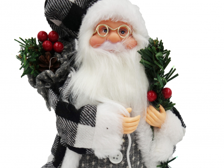 Figurina Moș Crăciun, costum gri cu alb, 35 cm [2]