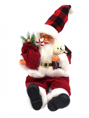 Figurine - Figurina Moș Crăciun, roșu, cu ursuleț și sac, 35 cm