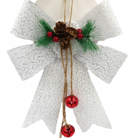 Fundiță decorativă albă, cu clopoței și crenguțe de brad, 25 cm [1]