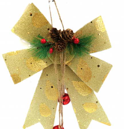 Fundiță decorativă aurie cu frunze desenate, vasc și conuri, 25 cm [1]