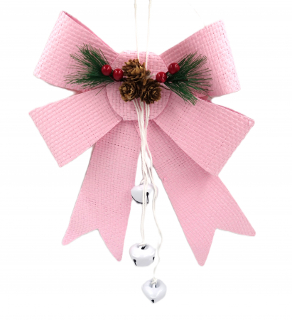 Decoratiuni brad - Fundiță decorativă roz, 25 cm