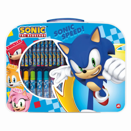 Pixuri si culori - Gentă pentru desen Art Case Sonic the Hedgehog, set creativ cu creioane și markere, 3 ani+