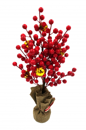 Felinare si decoratiuni - Ghiveci decorativ de Crăciun cu crenguță și merișoare artificiale, 35 cm