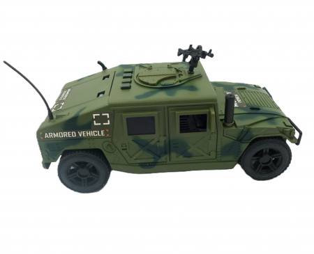 Masinute - Jeep de armată, 23 cm, verde camuflaj, cu mitralieră, luminite și sunete