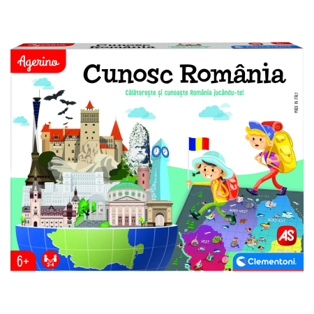Jucarii educative - Joc educativ Clementoni Agerino, Descoperind România, în limba română, hartă și repere, 6 ani+
