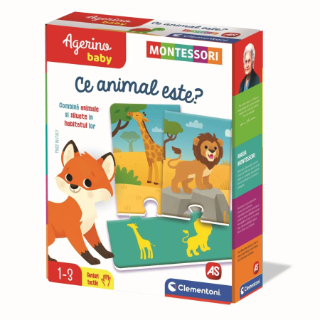 Jucarii educative - Joc Montessori Agerino Baby, Ce animal este?, animale și habitate, 32 de cărți, 6 ani+
