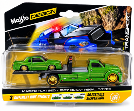 Masinute - Set Elite Transport Maisto, camion Flatbed și Buick Regal T Type 1987, metal, scara 1:64, 8 ani+
