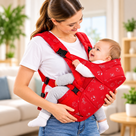 Bebe - Marsupiu 6 în 1 cu desene, multifunctional, reglabil, 0-36 luni, max 20 kg, rosu