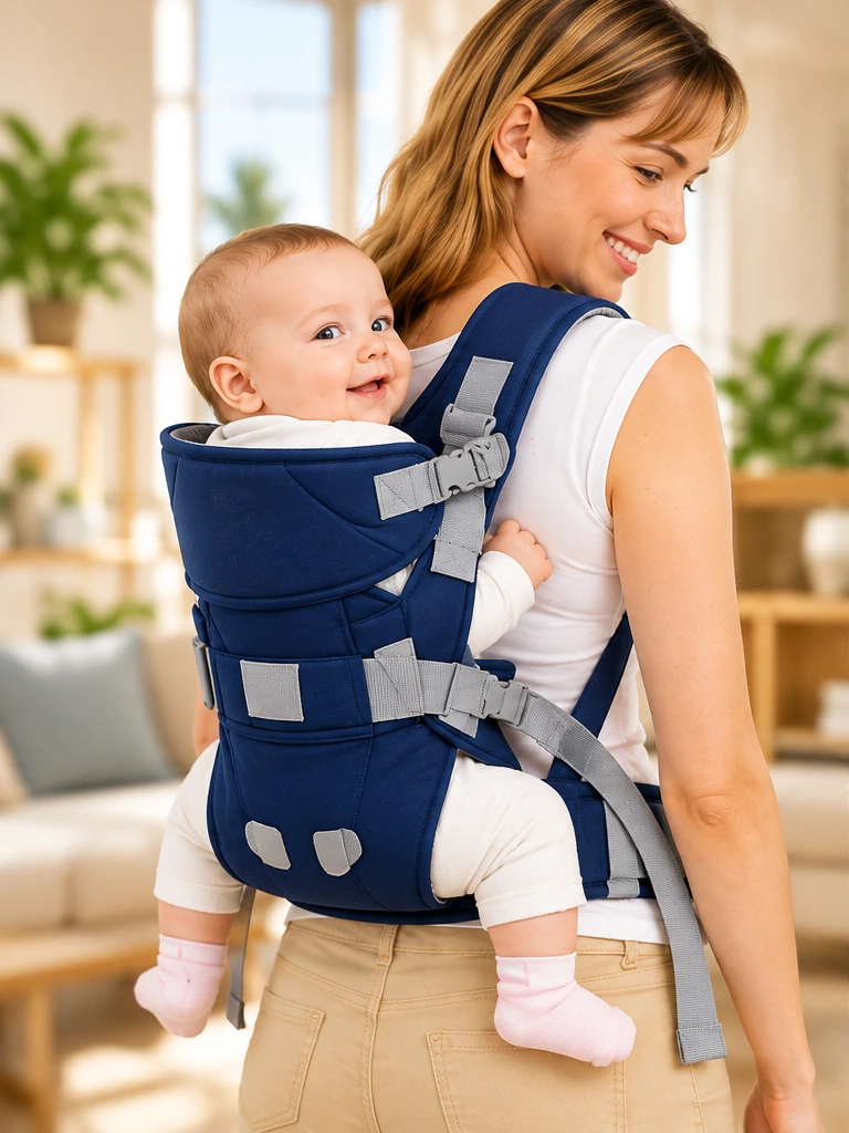 Bebe - Marsupiu multifunctional, reglabil, cu suport pentru gat, 50 cm 3-12 luni, albastru