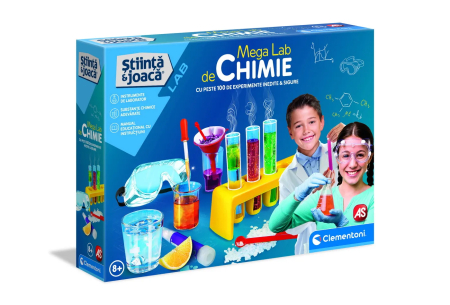 Jucarii educative - Mega Lab de Chimie Clementoni Știință & Joacă, peste 100 de experimente, set de laborator, 8 ani+