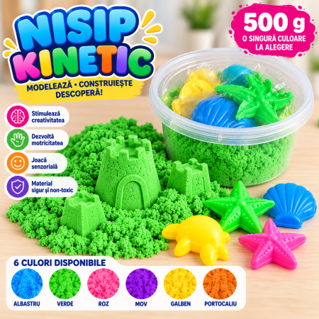 Nisip Kinetic - Nisip Kinetic Colorat 500 g, cu Forme și Cutie Rotundă, o Culoare la Alegere