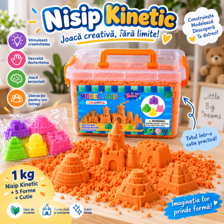 Nisip Kinetic - Nisip kinetic colorat 1 kg cu 5 forme de castel