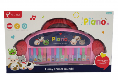 Jucarii educative - Orga interactivă pentru copii, cu 3 moduri de sunete și mâner pentru transport, roz, 30 cm