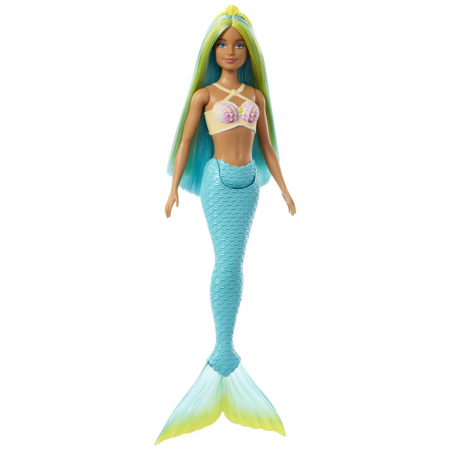 Papusi si accesorii - Papusa Barbie, sirena cu corset galben si coada albastra, 32.5 cm