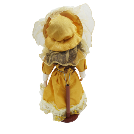 Păpușă de colecție, din porțelan, rochie victoriană, cu suport, galben, 45 cm [1]