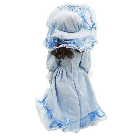 Păpușă de colecție, din porțelan, rochie victoriană, cu suport, albastru-deschis, 43 cm [2]