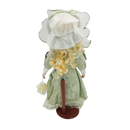 Păpușă de colecție, din porțelan, rochie victoriană, cu suport, verde-deschis, 45 cm [4]