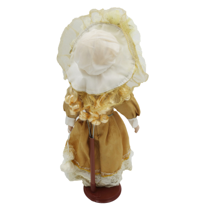 Păpușă de colecție, din porțelan, rochie victoriană, cu suport, mustariu, 45 cm [1]