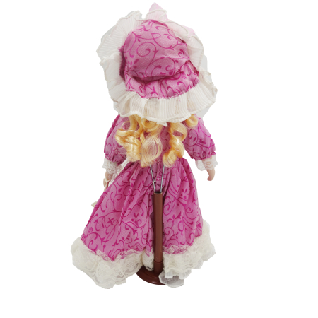 Păpușă de colecție, din porțelan, rochie victoriană, cu suport, alb-roz, 45 cm [4]