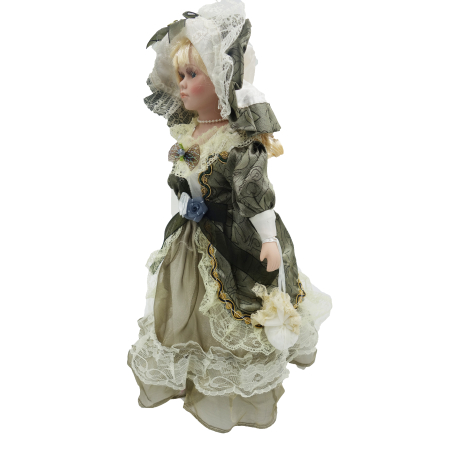 Păpușă de colecție, din porțelan, rochie victoriană, cu suport, verde-inchis, 43 cm [1]