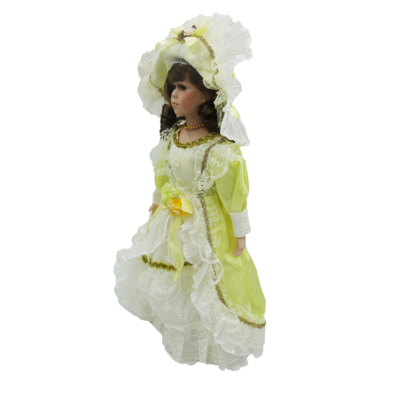 Păpușă de colecție, din porțelan, rochie victoriană, cu suport, galben, 43 cm [1]