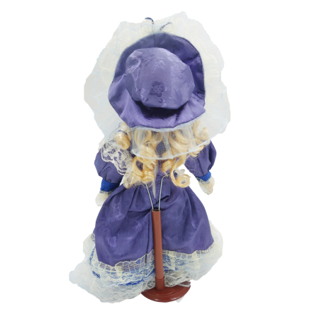 Păpușă de colecție, din porțelan, rochie victoriană, cu suport, albastru-dantela, 45 cm [3]