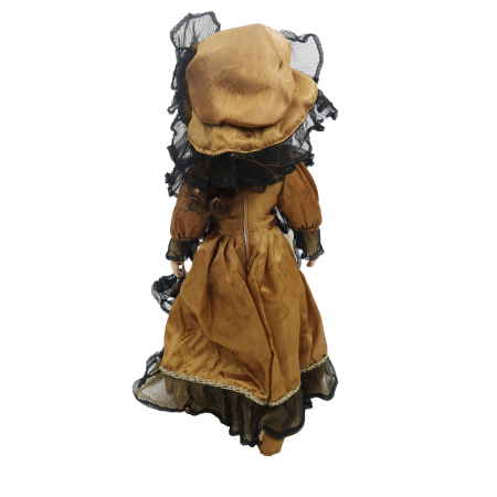 Păpușă de colecție, din porțelan, rochie victoriană, cu suport, maro, 43 cm [1]
