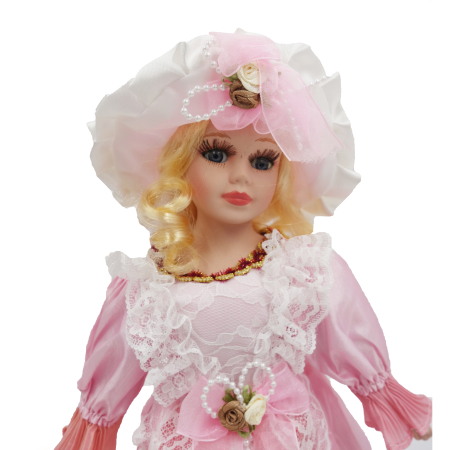 Păpușă de colecție, din porțelan, rochie vintage, 32 cm, roz [3]