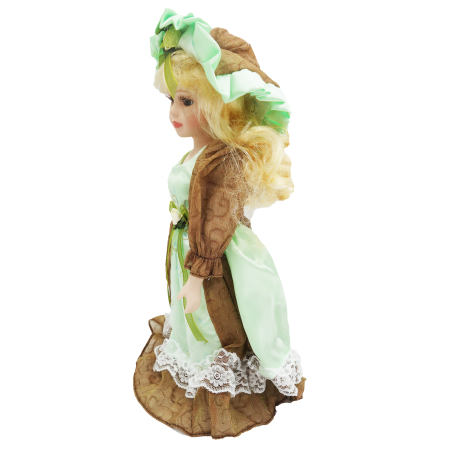 Păpușă de colecție, din porțelan, rochie vintage, 32 cm, verde deschis [4]