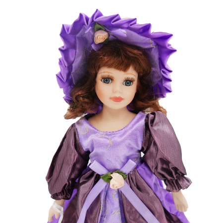 Păpușă de colecție, din porțelan, rochie vintage, 32 cm, lavanda [3]