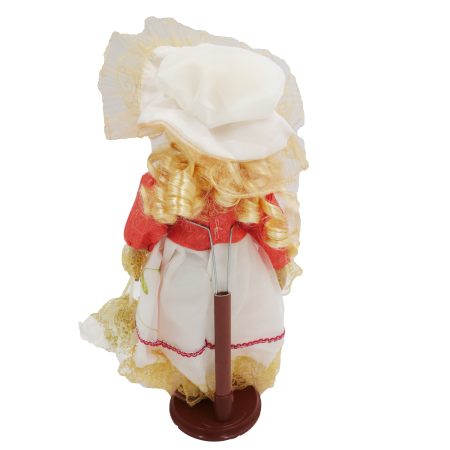 Păpușă de colecție, din porțelan, rochie vintage, 34 cm, portocaliu [2]