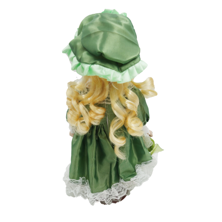 Păpușă de colecție, din porțelan, rochie vintage, 32 cm, verde [2]