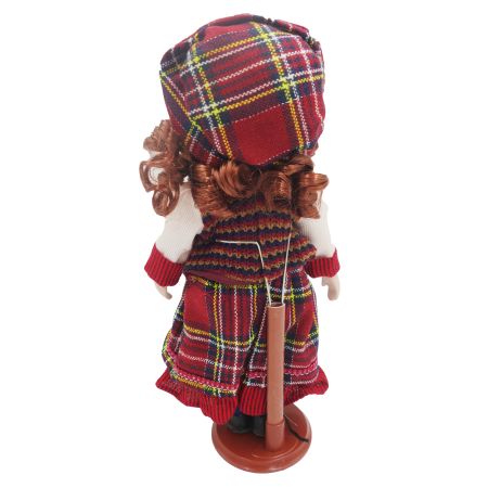 Păpușă de colecție, din porțelan, rochie vintage in carouri, 35 cm, maro [2]