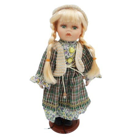 Papusi de colectie - Păpușă de colecție, din porțelan, rochie vintage, 35 cm, verde floral, model pupic