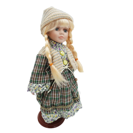 Păpușă de colecție, din porțelan, rochie vintage, 35 cm, verde floral [1]