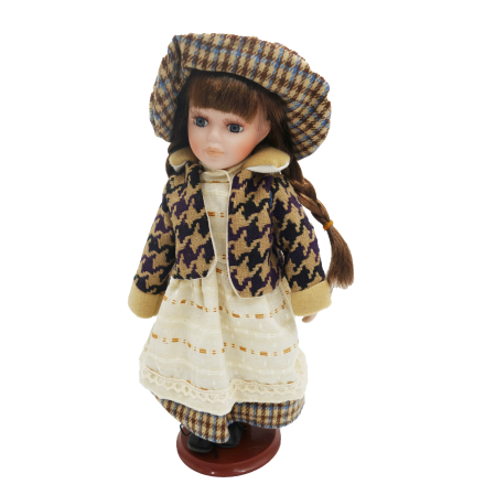 Păpușă de colecție, din portelan, rochie vintage, bej, 34 cm [2]