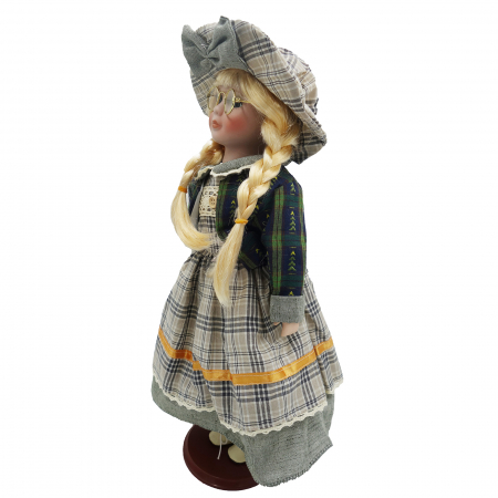 Păpușă de colecție, din porțelan, rochie vintage, cu suport, verde inchis, 42 cm [2]