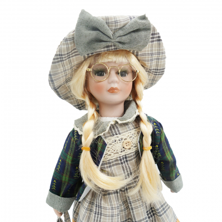 Păpușă de colecție, din porțelan, rochie vintage, cu suport, verde inchis, 42 cm [4]